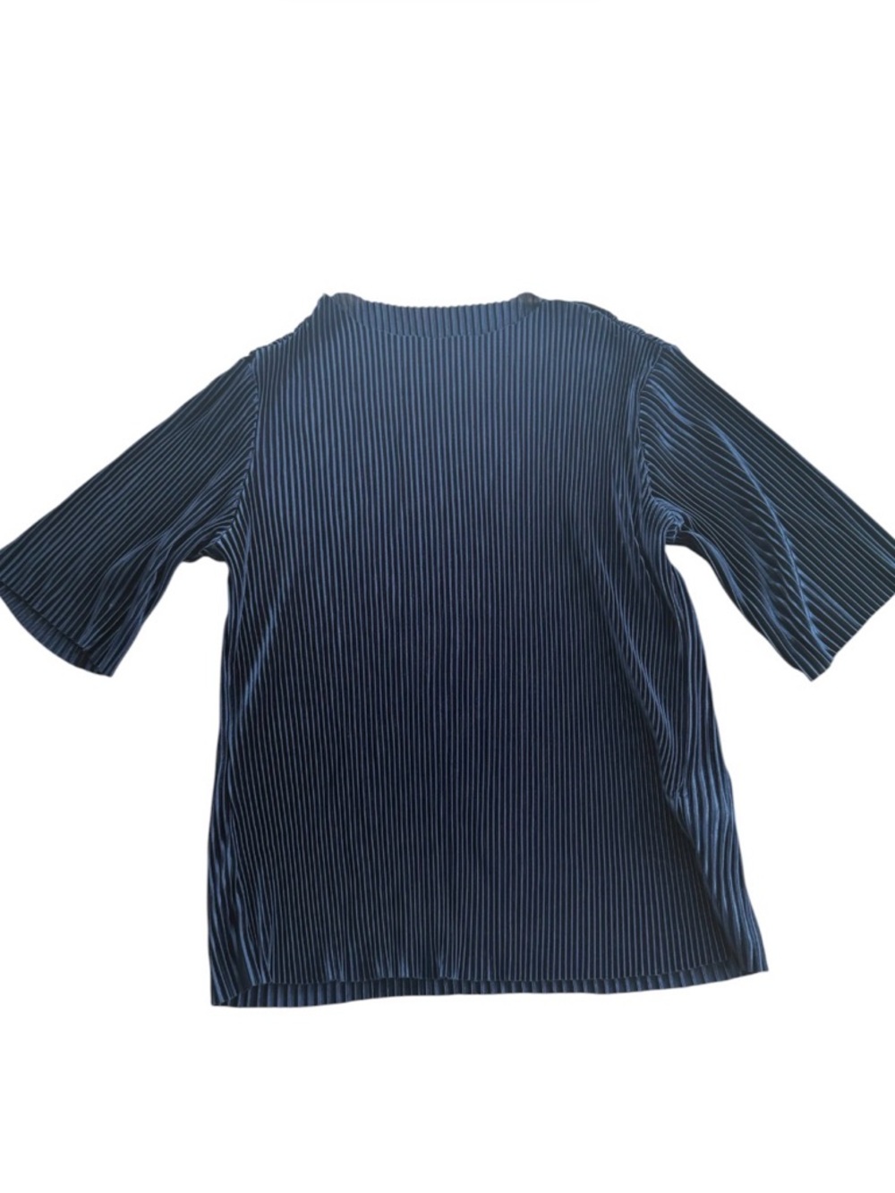 Dazy Navy Blue Plissé Pleated Mock Neck Half Sleeve Top Minimalist Size M Blouse